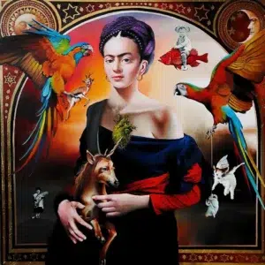 Frida con guacamayas